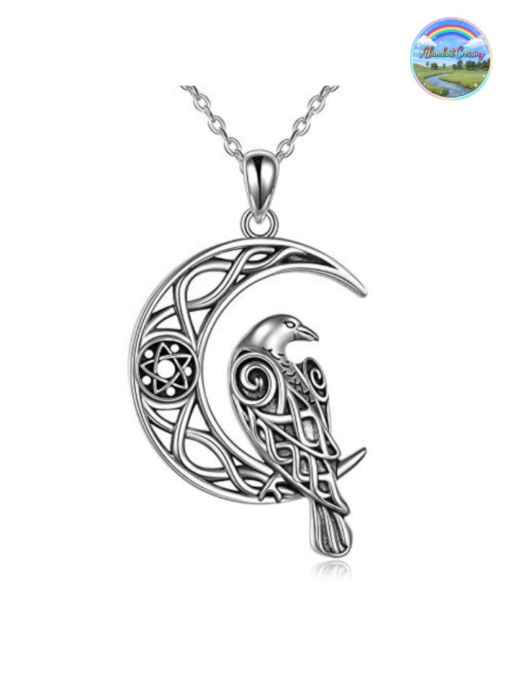 Sterling Silver Raven Wolf Celtic Pendant Necklace 18"